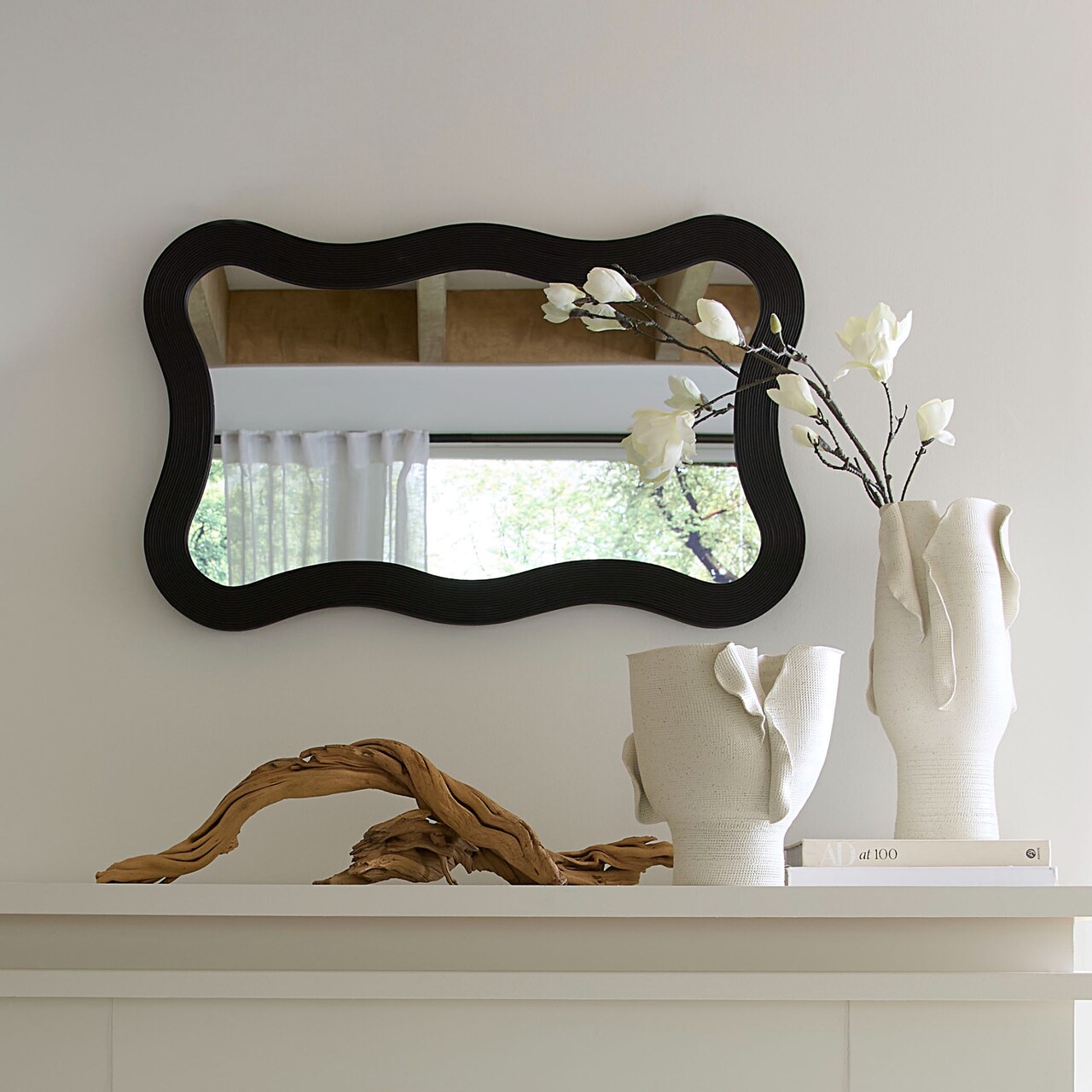 Jamie Young Company Curvy Line Bamboo Framed Wall Mirror - 38" - Black